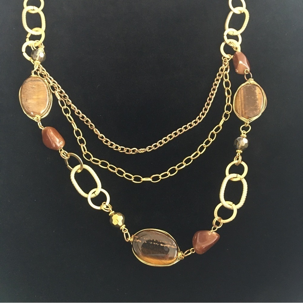 Tigers Eye Layered Sweater Chain Necklace
